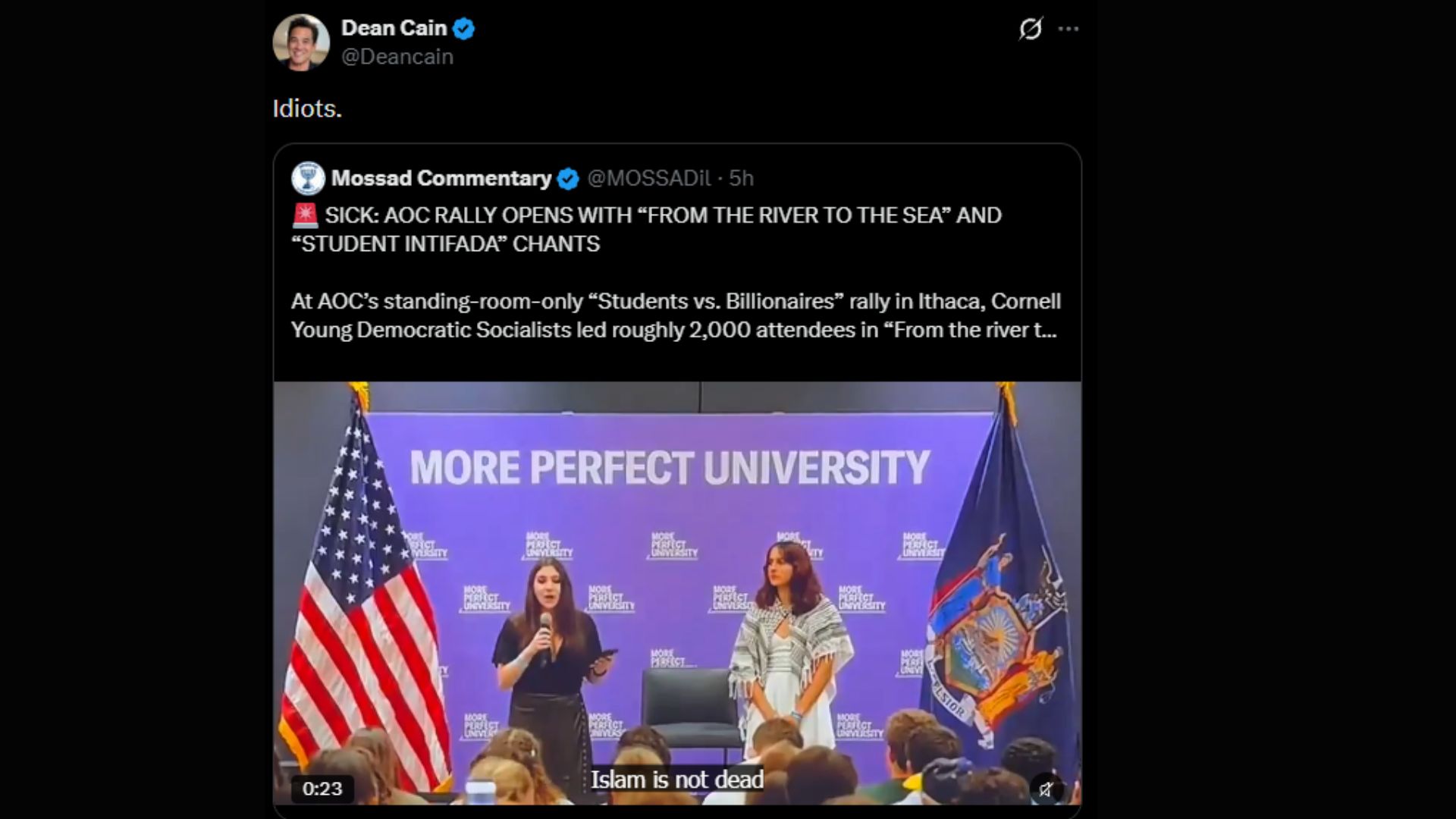 Dean Cain responds to students at AOC's rally (Image via X/@Deancain)