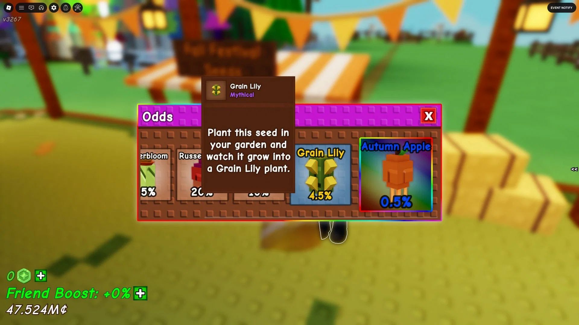 Keep your fingers crossed or purchase as many seed packs as you can to increase the odds of getting this seed (Image via Roblox Corporation)