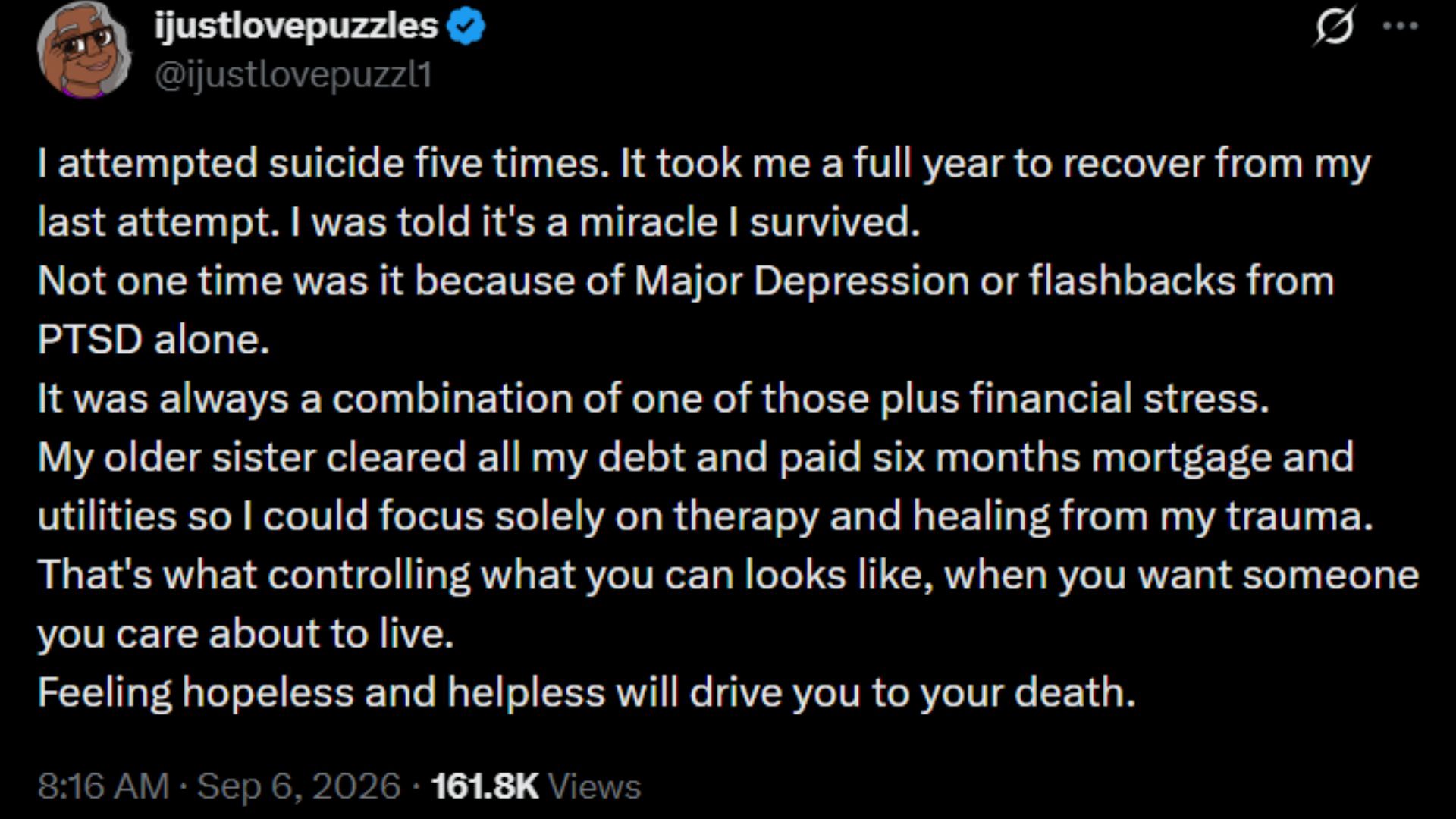 A screenshot of the post made by IJustLovePuzzles (Image via X/IJustLovePuzzles)