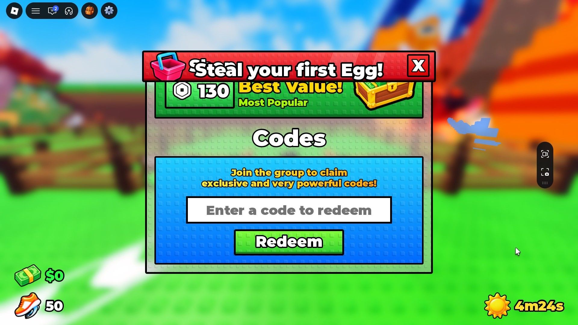 Players will find the redemption process similar to other games (Image via Roblox Corporation)