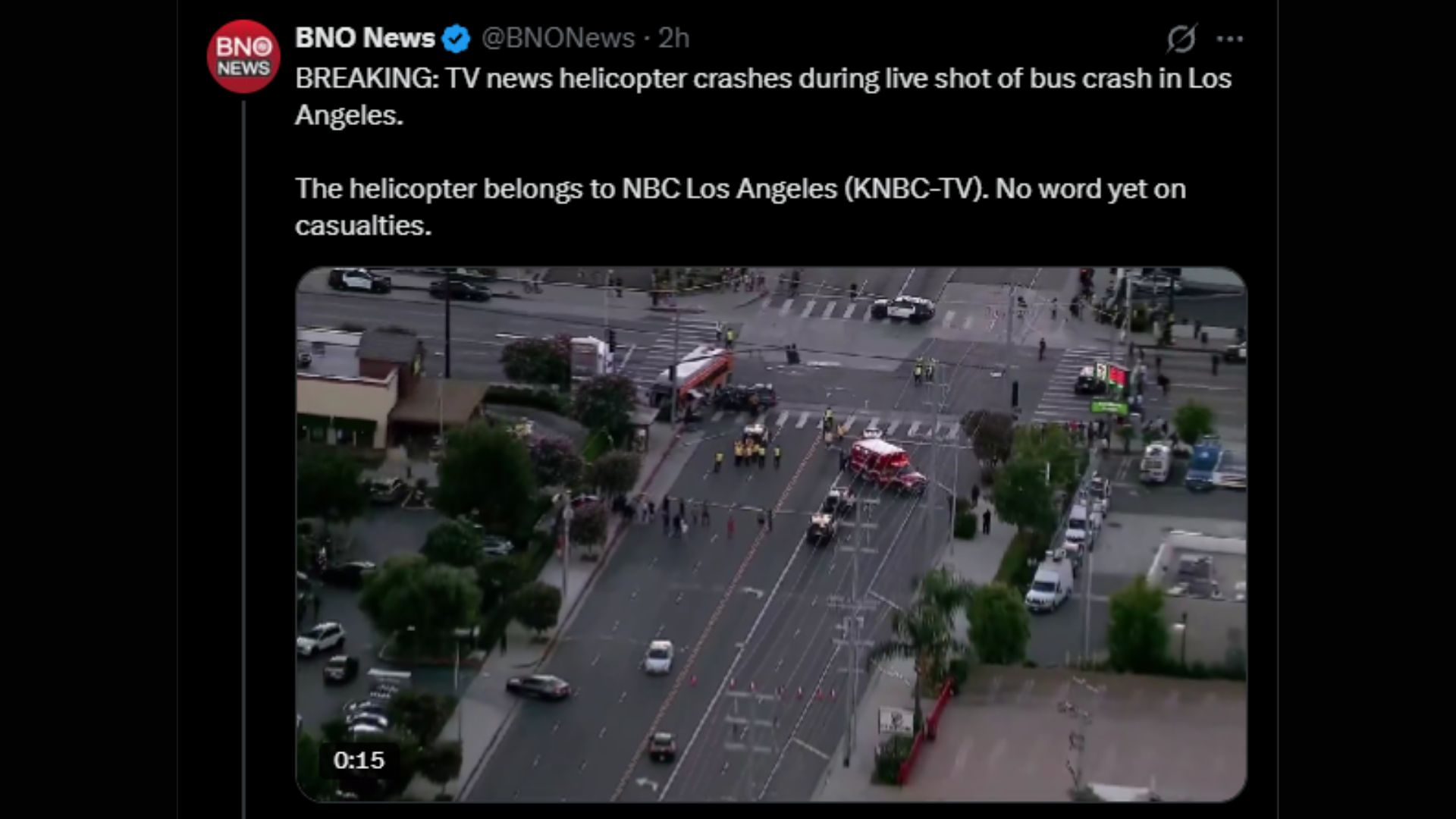 NBCLA helicopter crashes at Chatsworth (Image via @BNONews)