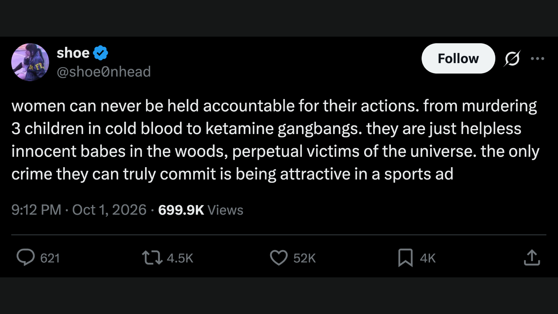 Shoe0nHead's October 1, 2026, X post (Image via X/@shoe0nhead)