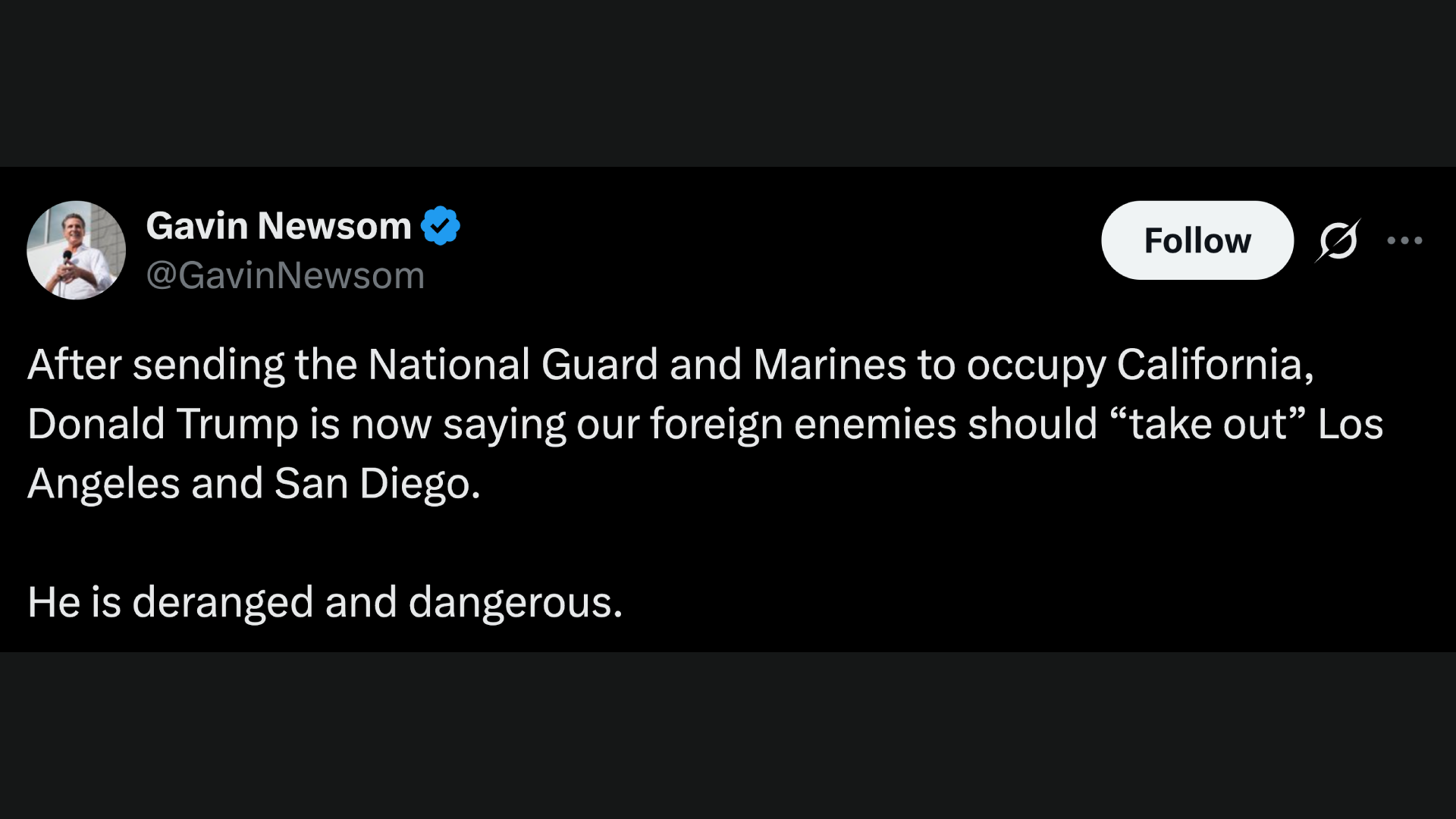 Gavin Newsom's X post (Image via X/@GavinNewsom)