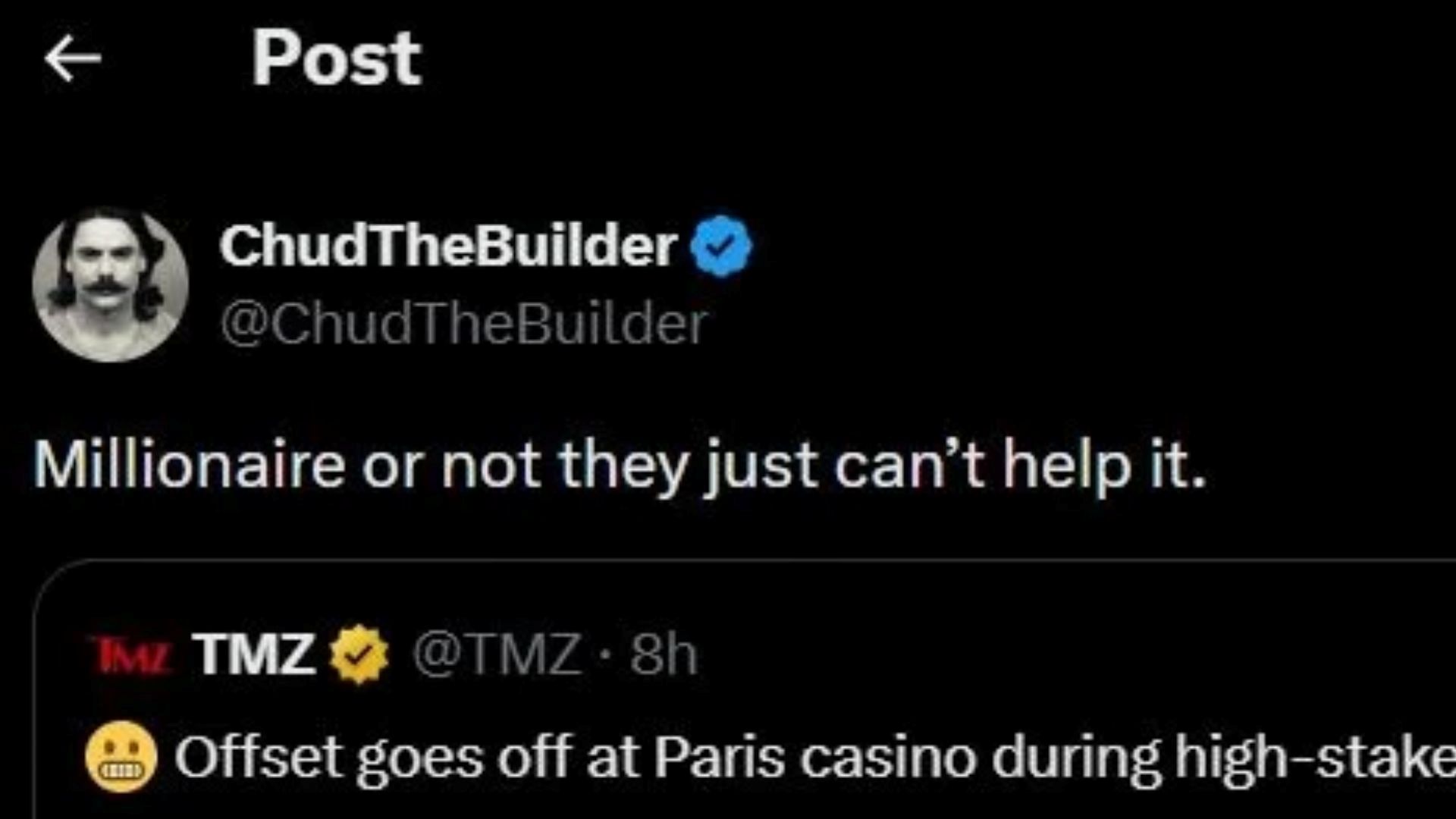 A screenshot of the streamer's post on X (Image via X/@ChudTheBuilder)