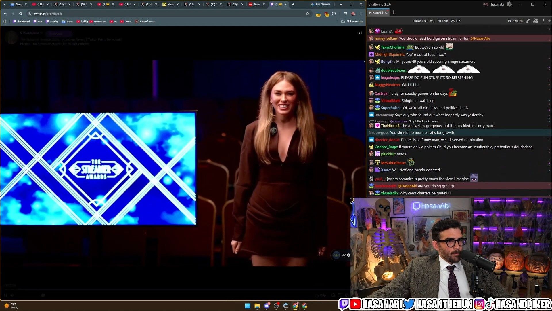A screenshot of the streamer watching the announcement (Image via Twitch/HasanAbi)