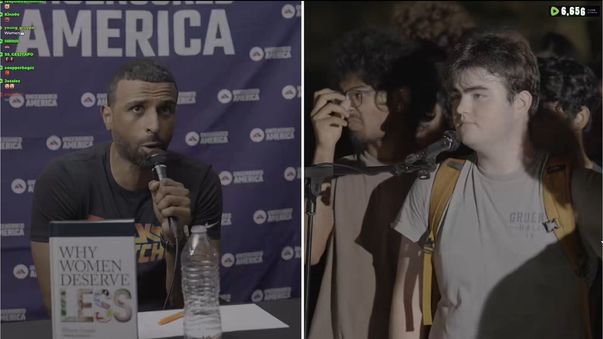 The controversial influencer was using derogatory language during his debate (Image via Kick/MyronGainesX)