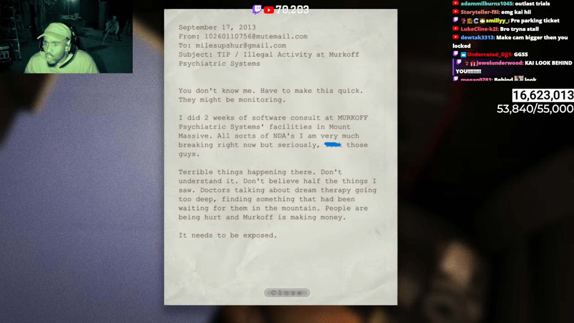 The streamer reading the note live on stream (Image via YouTube/Kai Cenat Live)