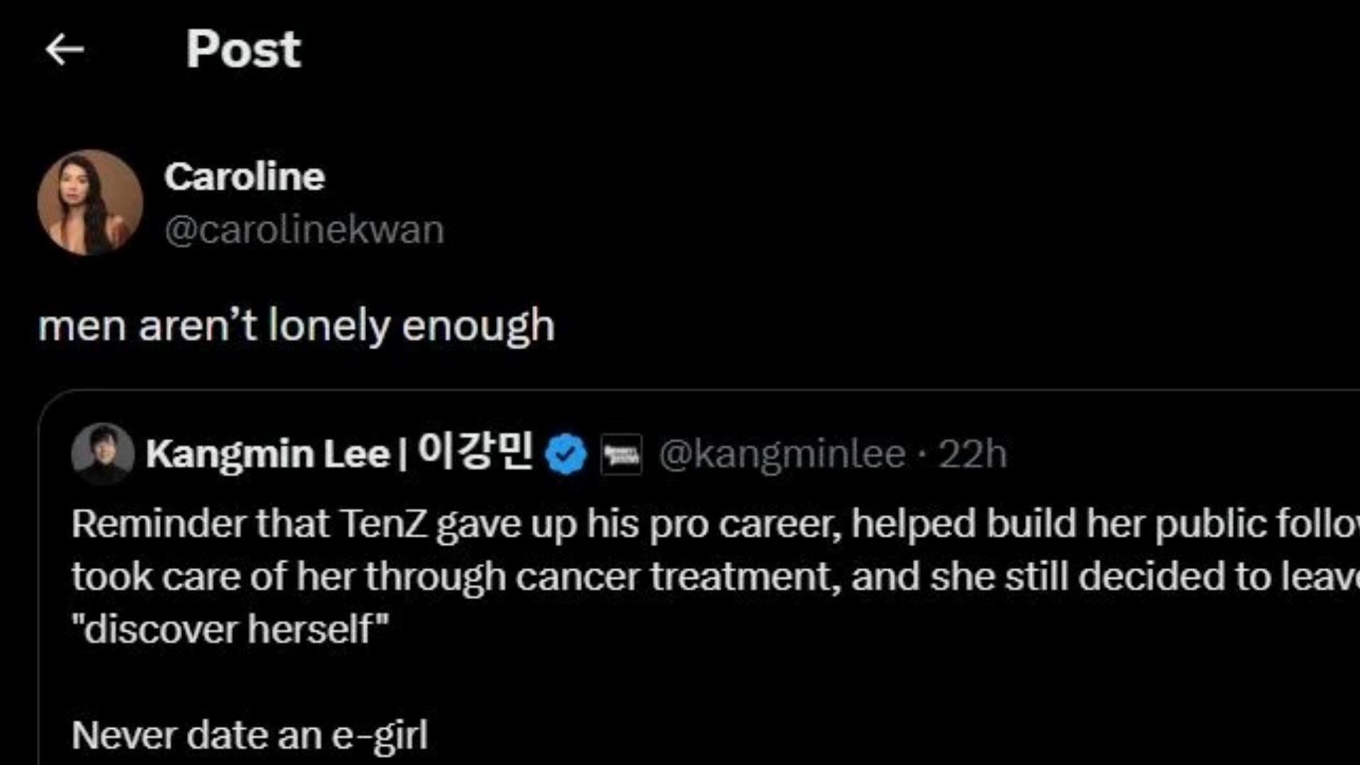 A screenshot from Caroline Kwan's X post (Image via X/@carolinekwan)