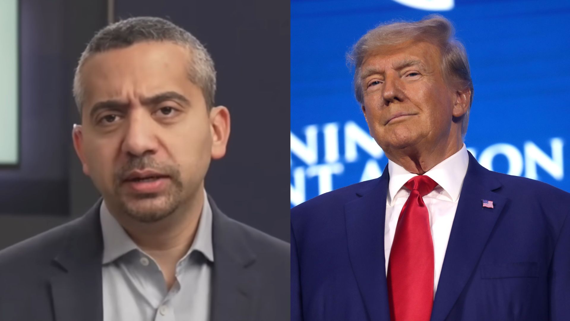 Mehdi Hasan reacts to Donald Trump's comments about Abdul El-Sayed (Images via YouTube/@zeteo and Wikimedia Commons/Gage Skidmore)