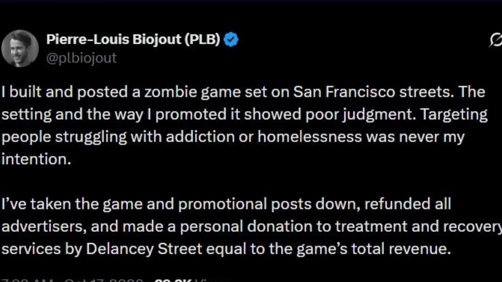 A screenshot of the post made by Pierre-Louis Biojout on X (Image via X/plbiojout)