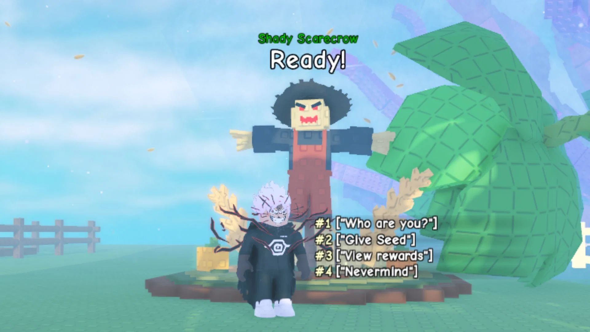 Keep submitting seeds to the Shady Scarecrow to get this Divine pet (Image via Roblox Corporation)
