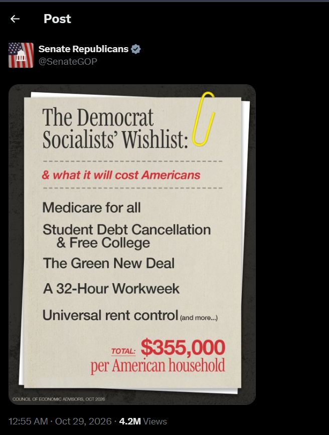 The graphic wishlist shared by the Senate Republicans on X (Image via X/@SenateGOP)