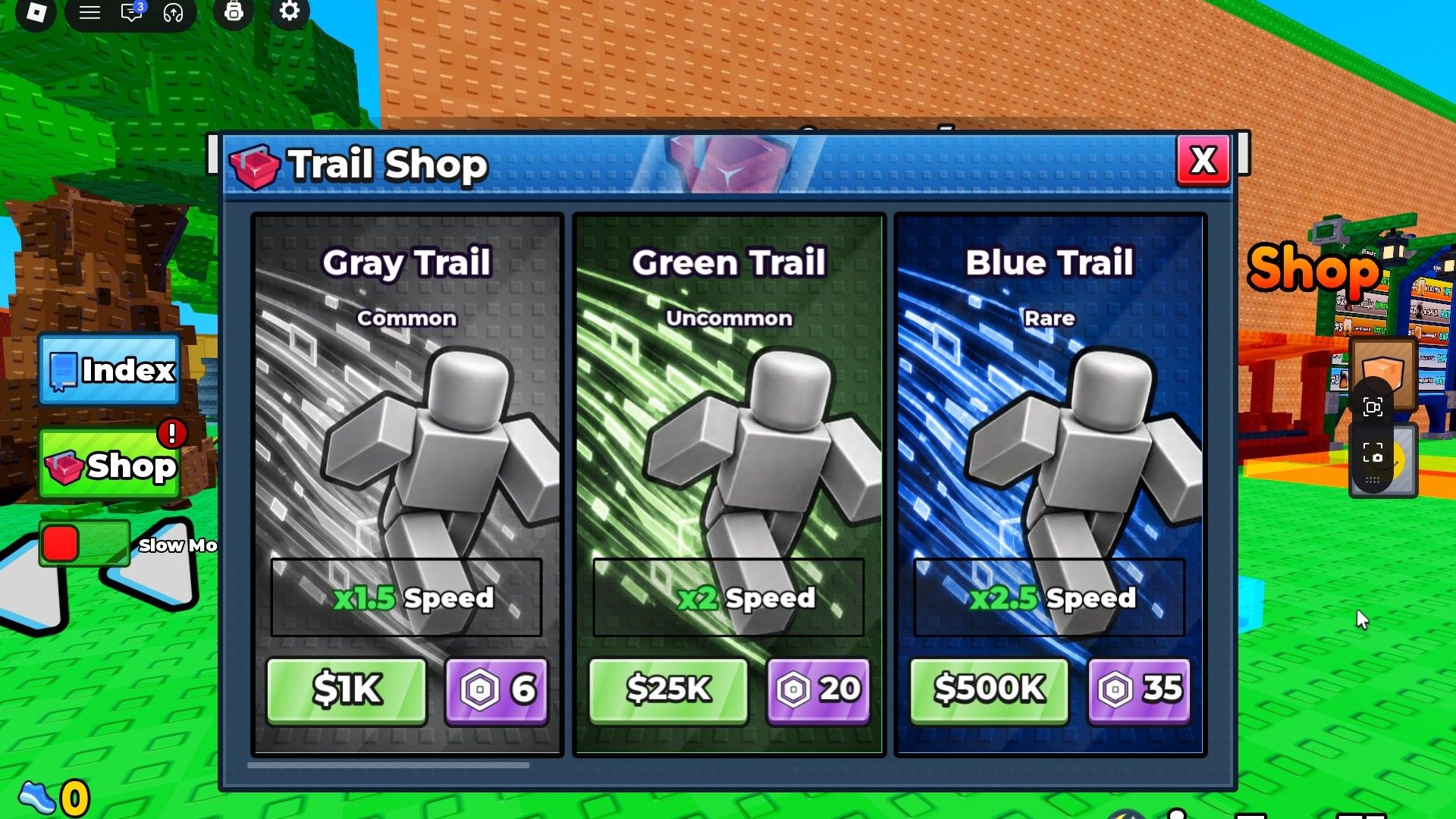 Each trail has its own unique speed multiplier (Image via Roblox Corporation)