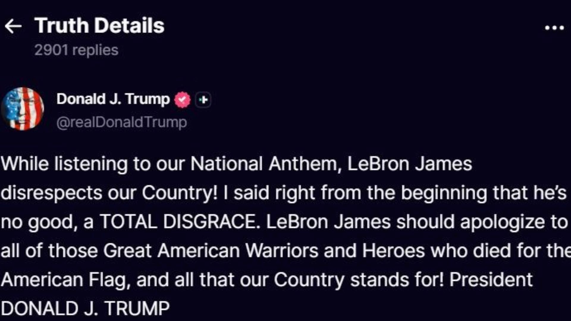 A screenshot of the post made by the president (Image via Truth Social/@realDonaldTrump)