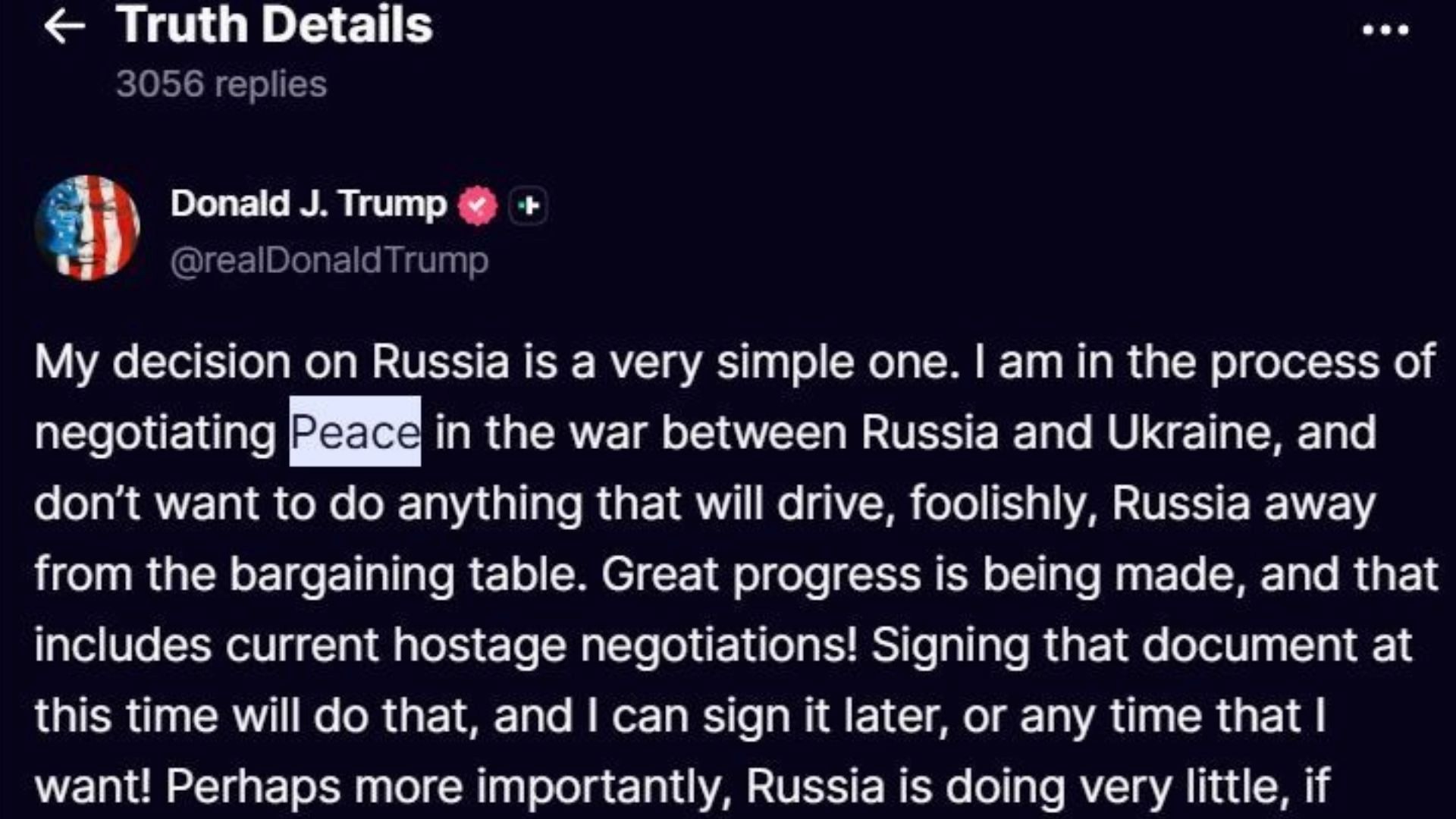 A screenshot of the president's post (Image via Truth/@realDonaldTrump)